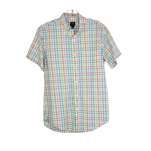 J Crew Flex Shirt Mens Small Check Short Sleeve Slim Button Up - Picture 1 of 15